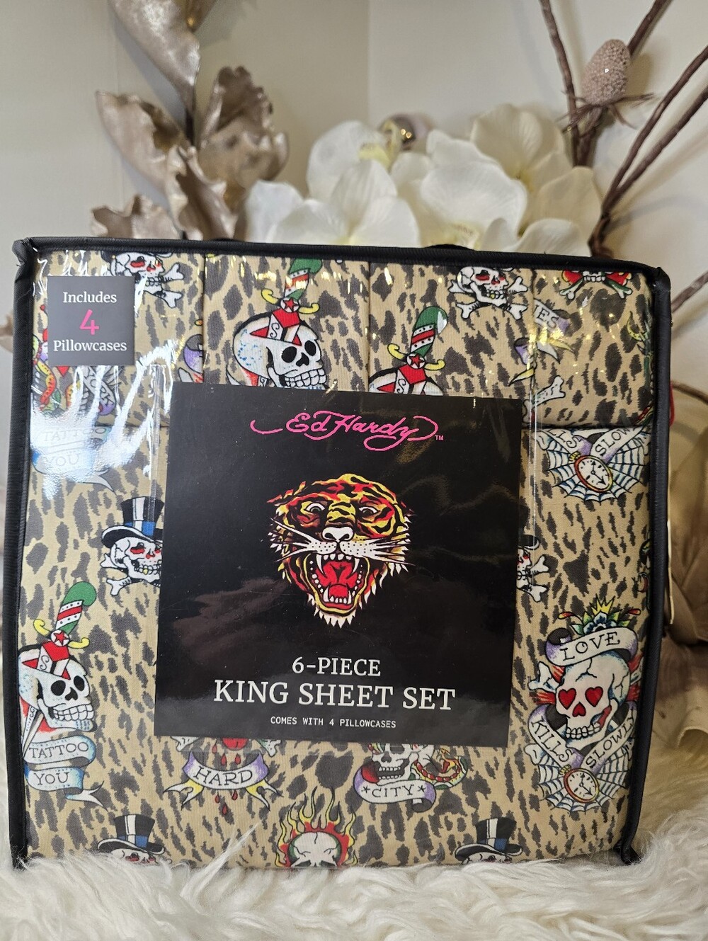 Ed HARDY 6PIECE Leopard Print Sheet Set New